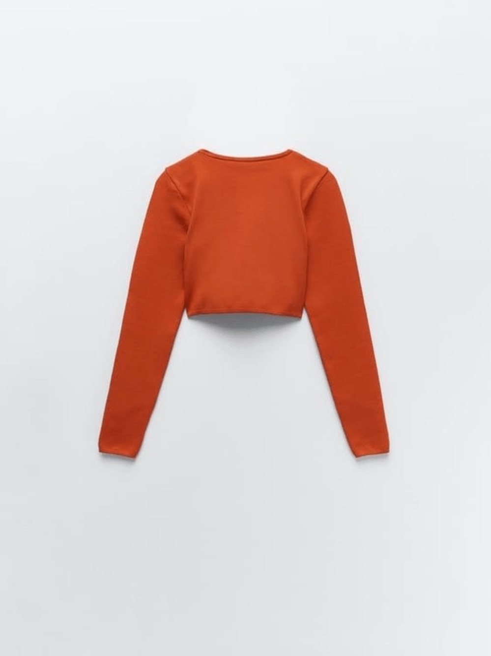 Zara Rust Long Sleeve Cropped Ruched Top - Picture 4 of 7